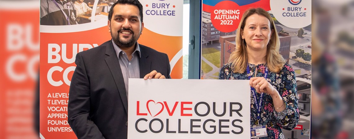 Councillor Tamoor Tariq celebrating Colleges Week with Becky Tootell