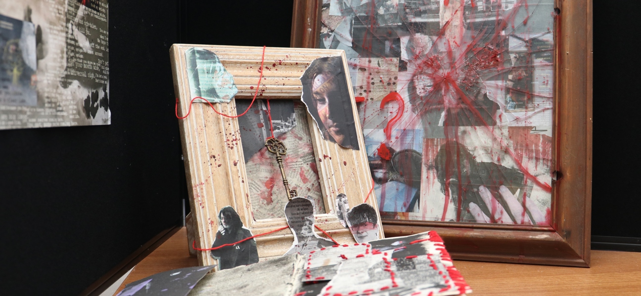 art created by a Bury College student with a photo in a frame