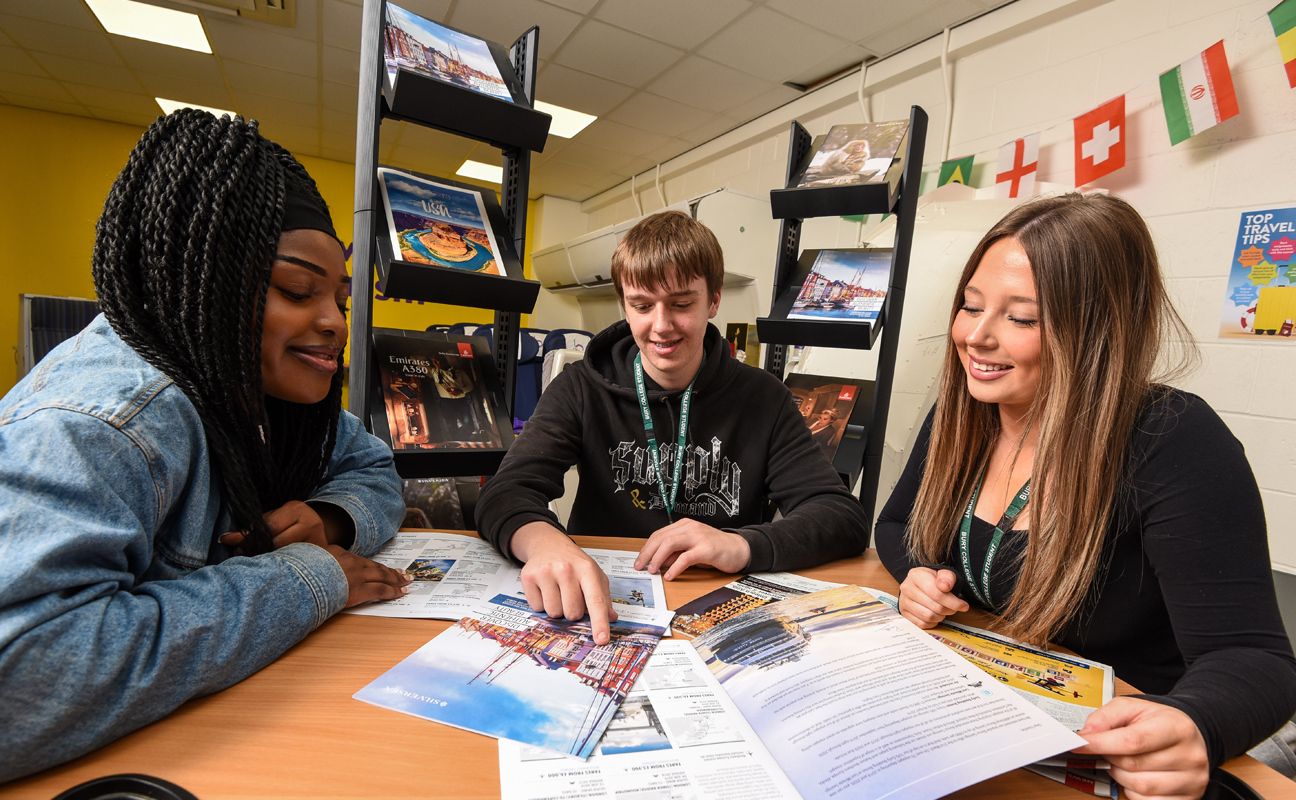 Travel and Tourism students working in a classroom