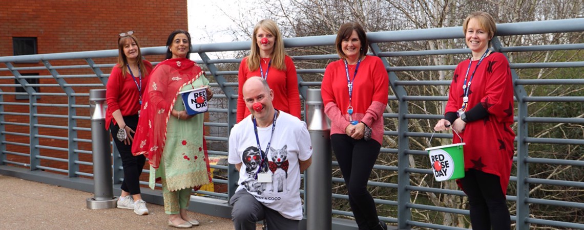 Group of Bury College staff supporting a Comic Relief charity drive 