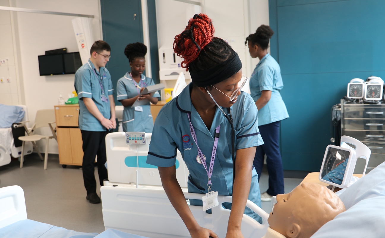 Health and Social Care students taking part in a practical activity