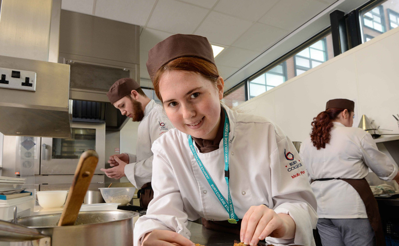 Patissierie and Confectionery student working in the kitchens