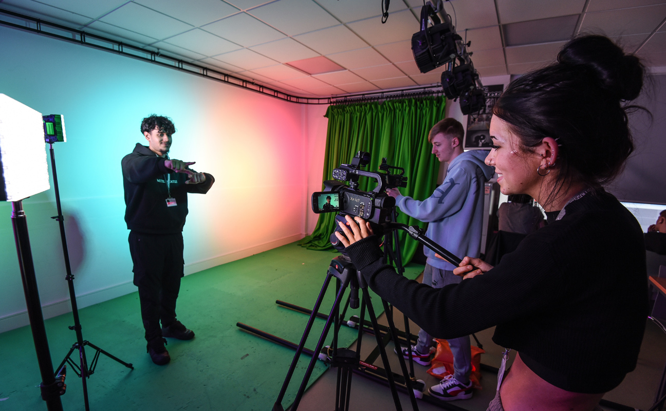 Creative media students working in the Film studio