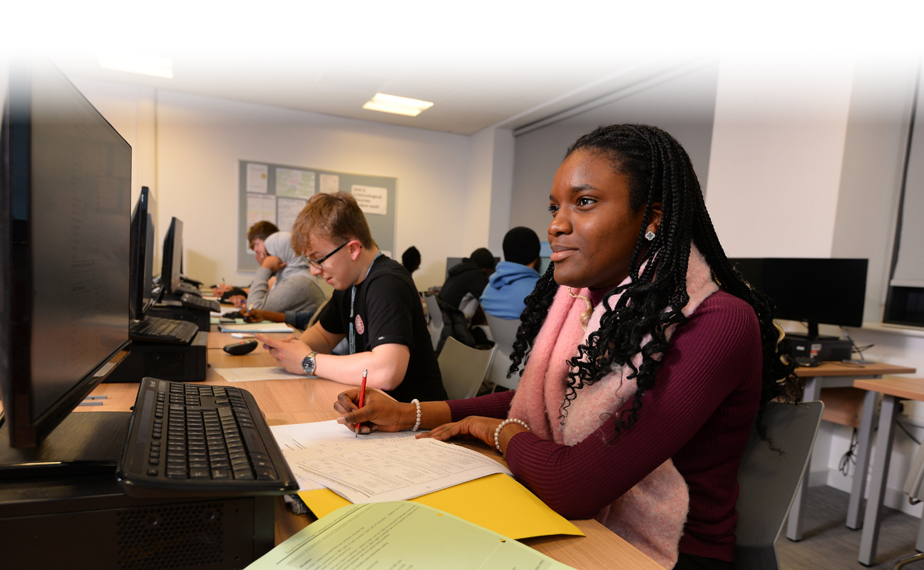 Accounting students working in the classroom