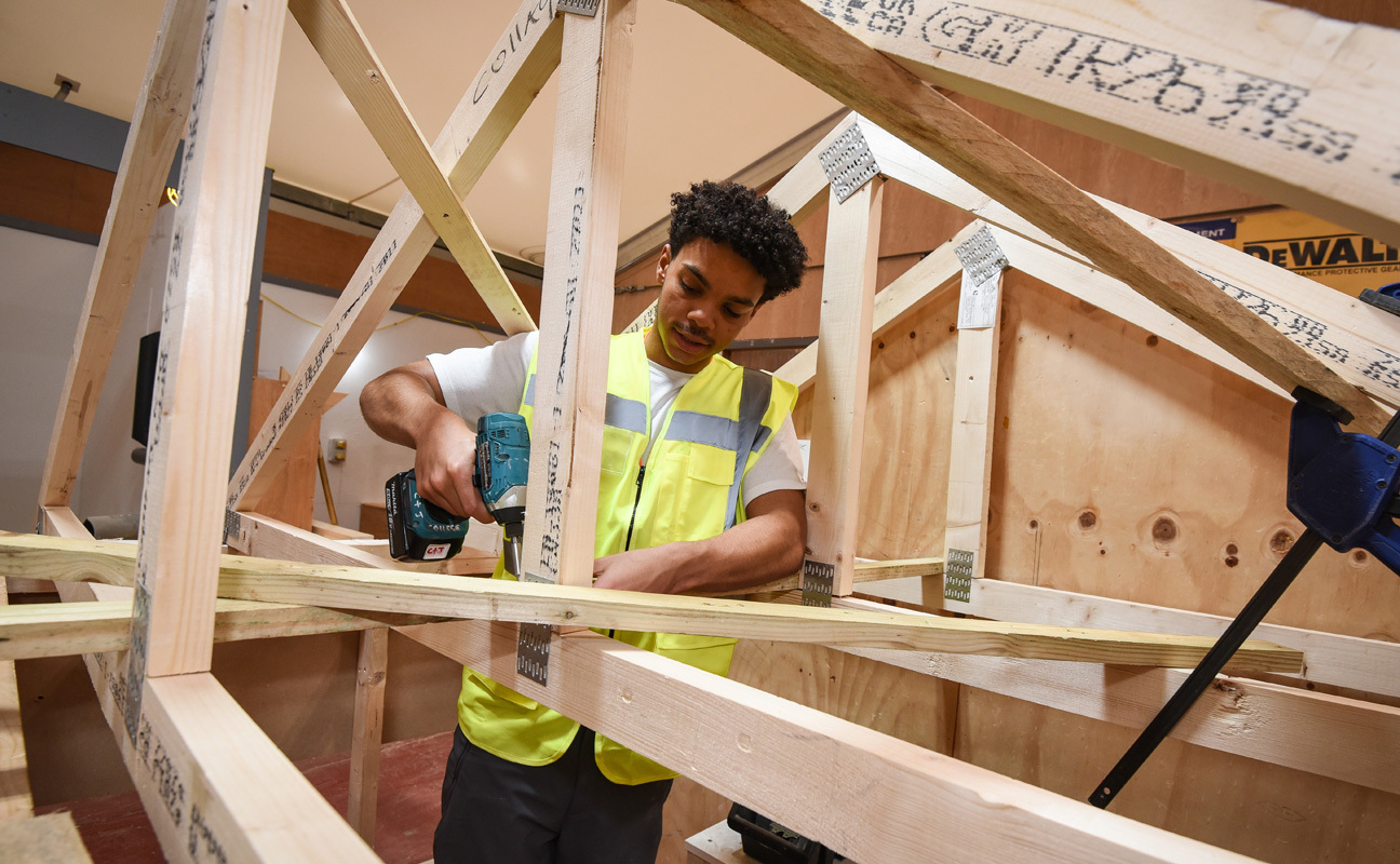 Carpentry and Joinery students taking part in a practical session in the workshop
