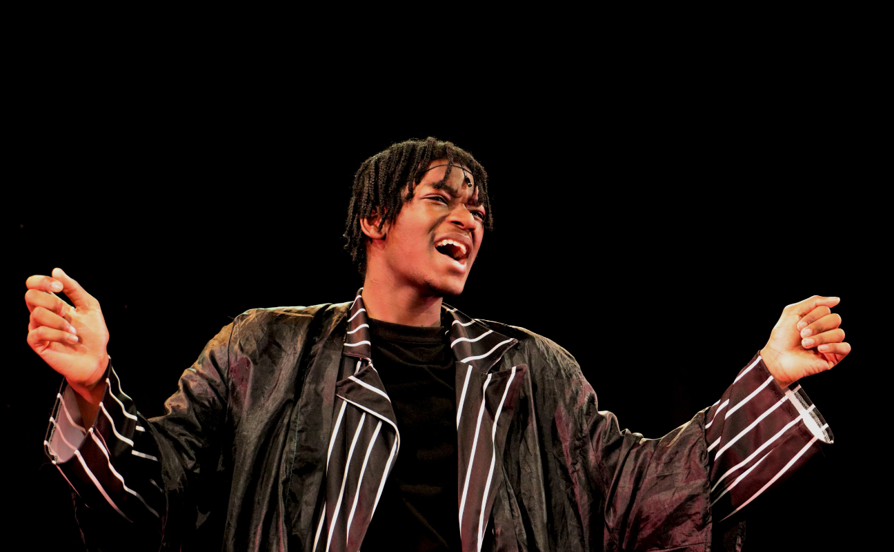 performing arts student singing in the christmas pantomime