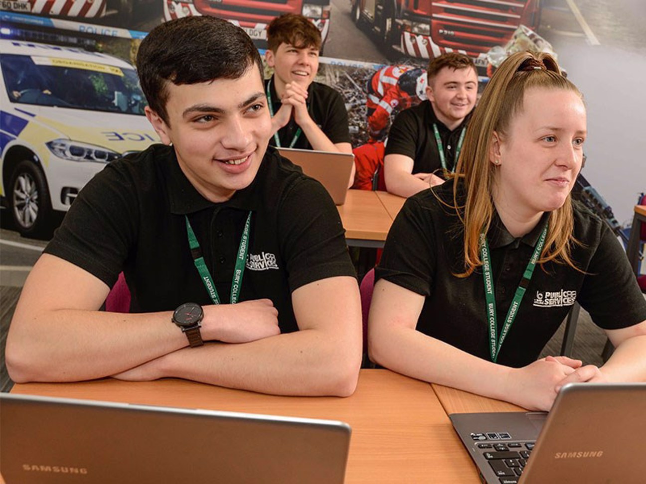 Public services students using a computer