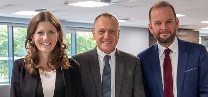 Bury College Principal Charlie Deane, with Michelle Donelan MP and James Daly