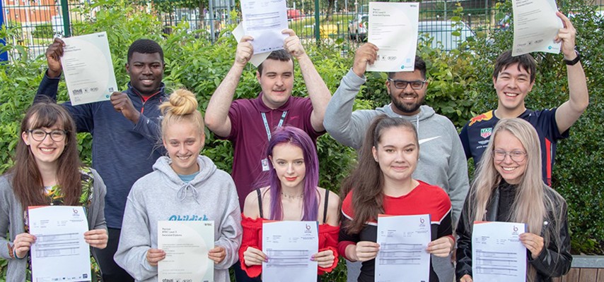 Group of students celebrating their results