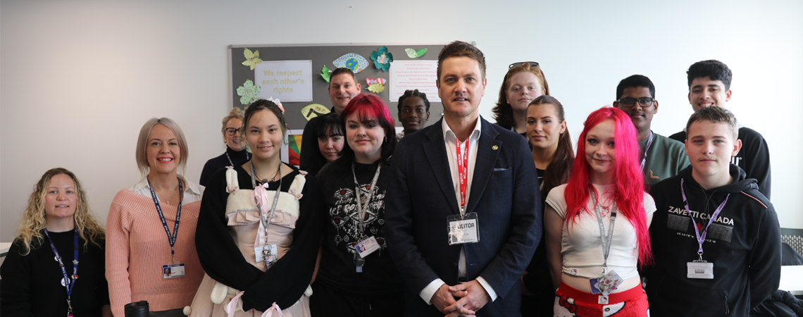 MP James Frith with students of Bury College