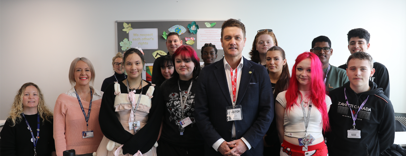 MP James Frith with students of Bury College