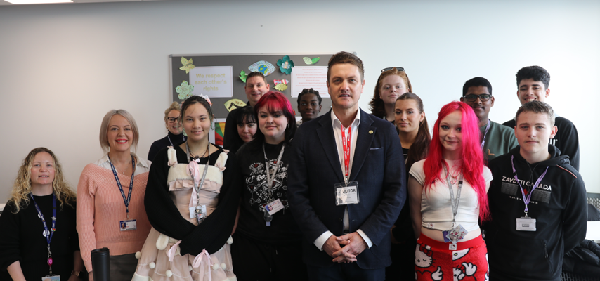 MP James Frith with students of Bury College