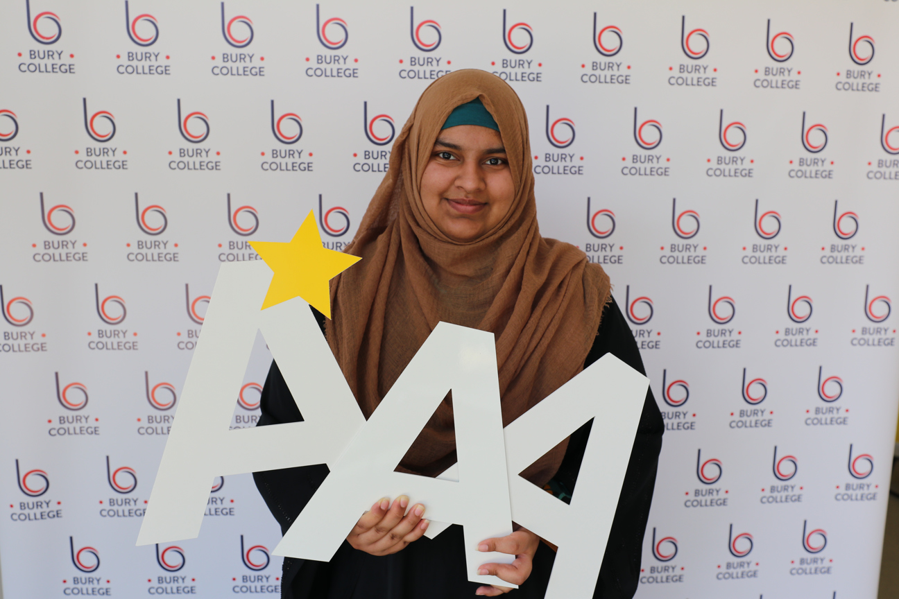 Bury College student with 3 A's