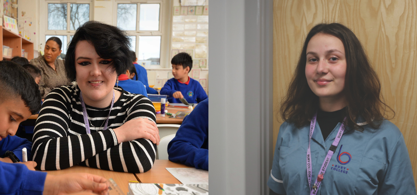a split screen of two students