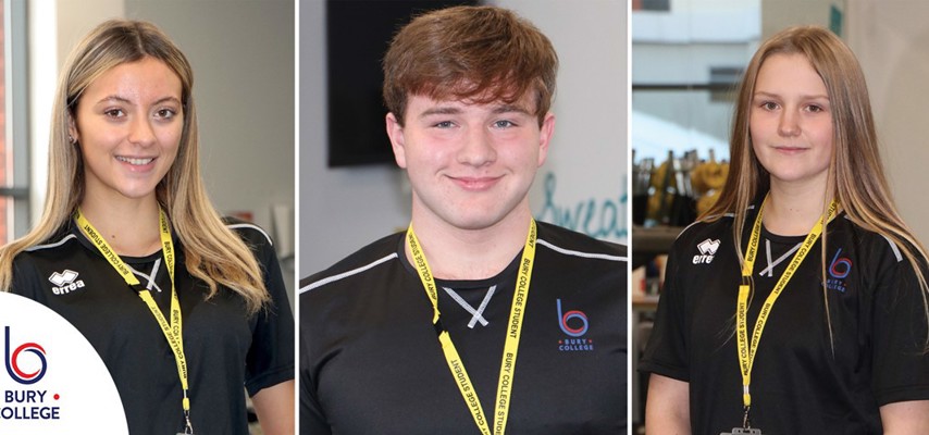 Bury College Sports students; Berri Neil, Ewan Wilson, Scarlett Robinson