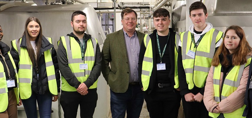 Bury College students visiting the JW Lees Greengate Brewery in Middleton