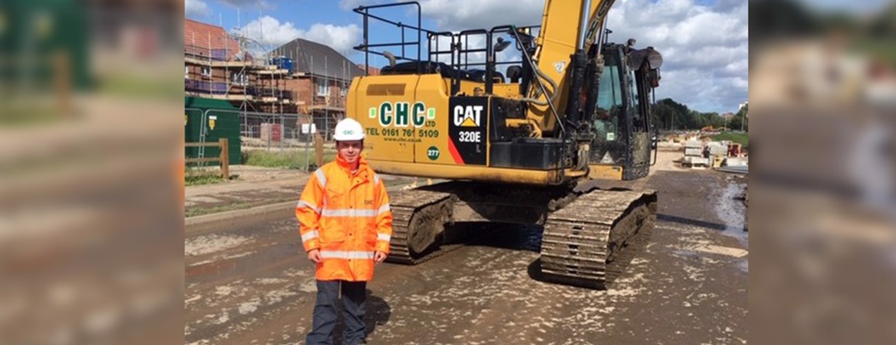 Bury College Engineering student Sam Ellithorn on site at Cheetham Hill Construction