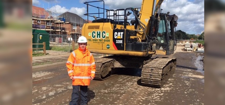 Bury College Engineering student Sam Ellithorn on site at Cheetham Hill Construction