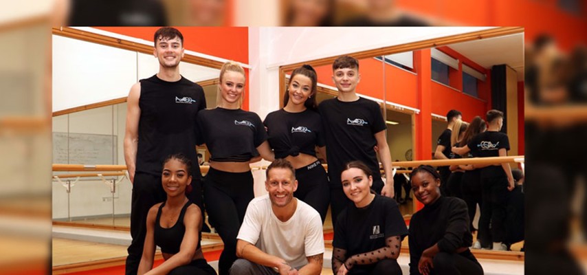 Bury College School of Performance students stood with World renowned dance choreographer Mark Webb