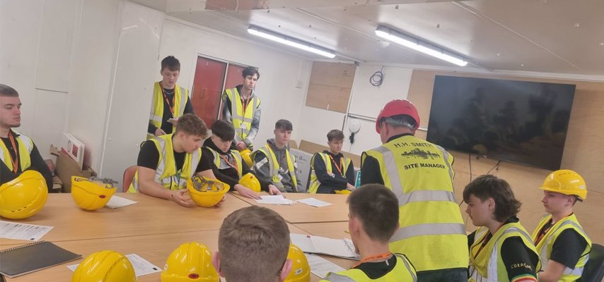 Students touring a building site