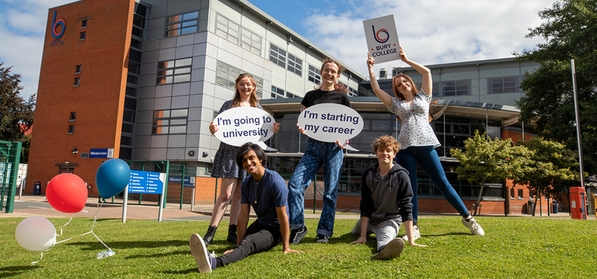 Performing Arts Students holding Results day signs