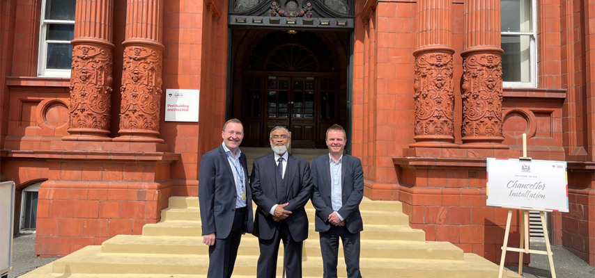 Members of the Al Habeeb Foundation stood with Bury College staff