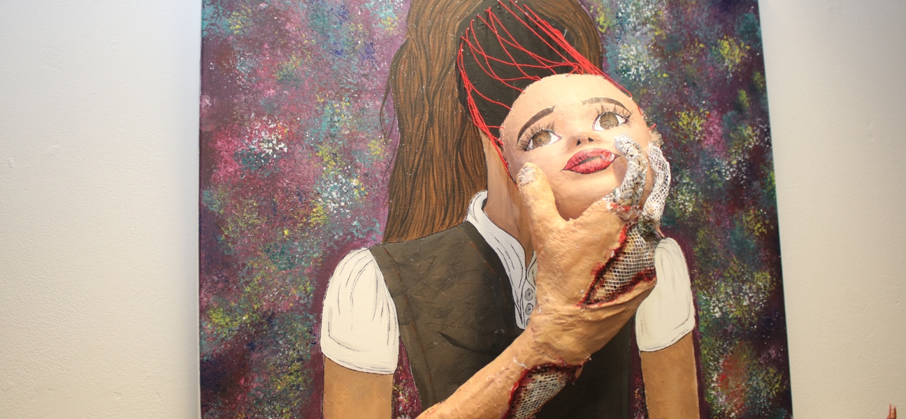 art of someone pulling their face away from their head