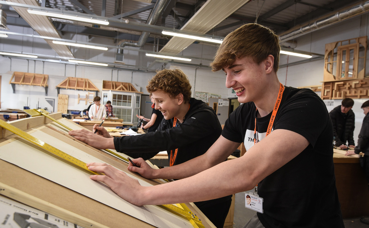 Carpentry and Joinery students taking part in a practical session in the workshop