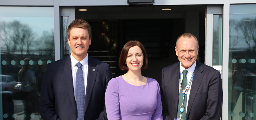 James Frith MP, Bridget Phillipson and Charlie Deane, Principal and Chief Executive of Bury College