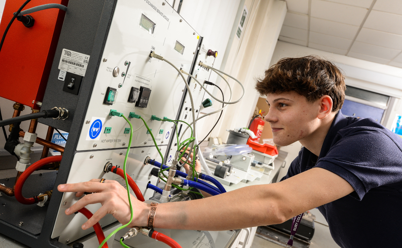 Engineering HTQ HNC student taking part in a practical activity in the workshop