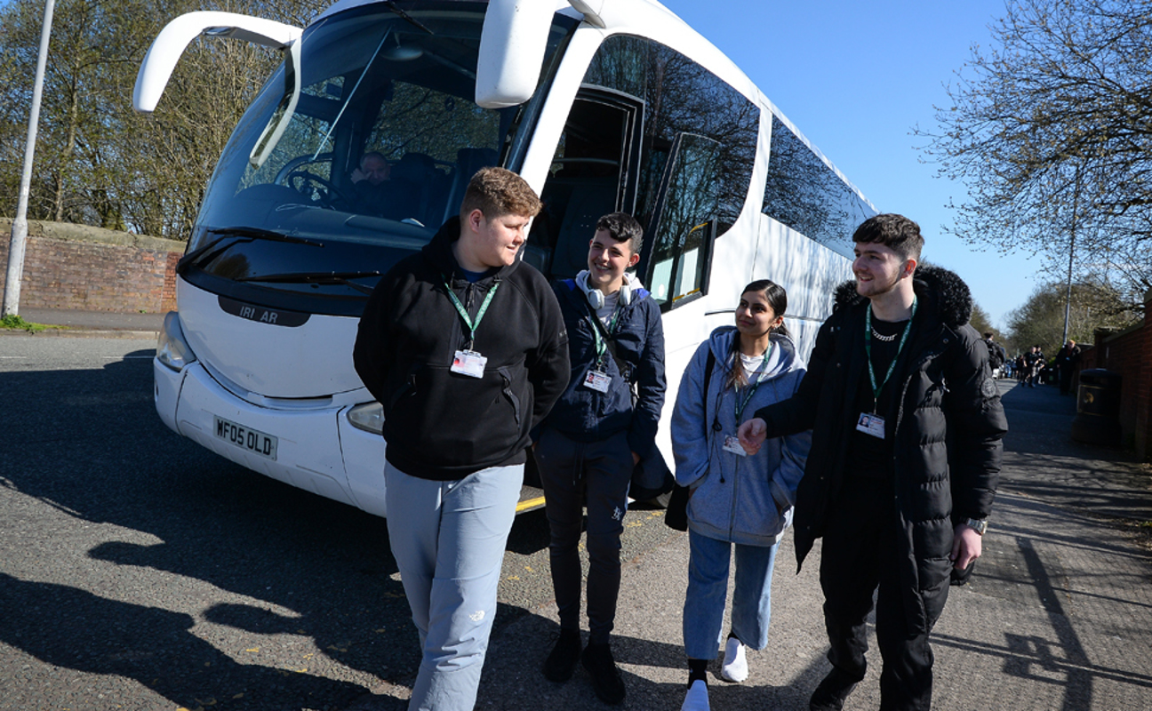 Students using the Bury College Free Coach Service