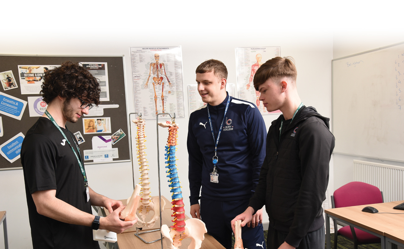 Sport students taking part in a practical activity outside in a classroom