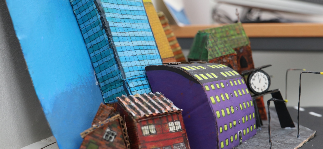 art work of a small town by Bury College student