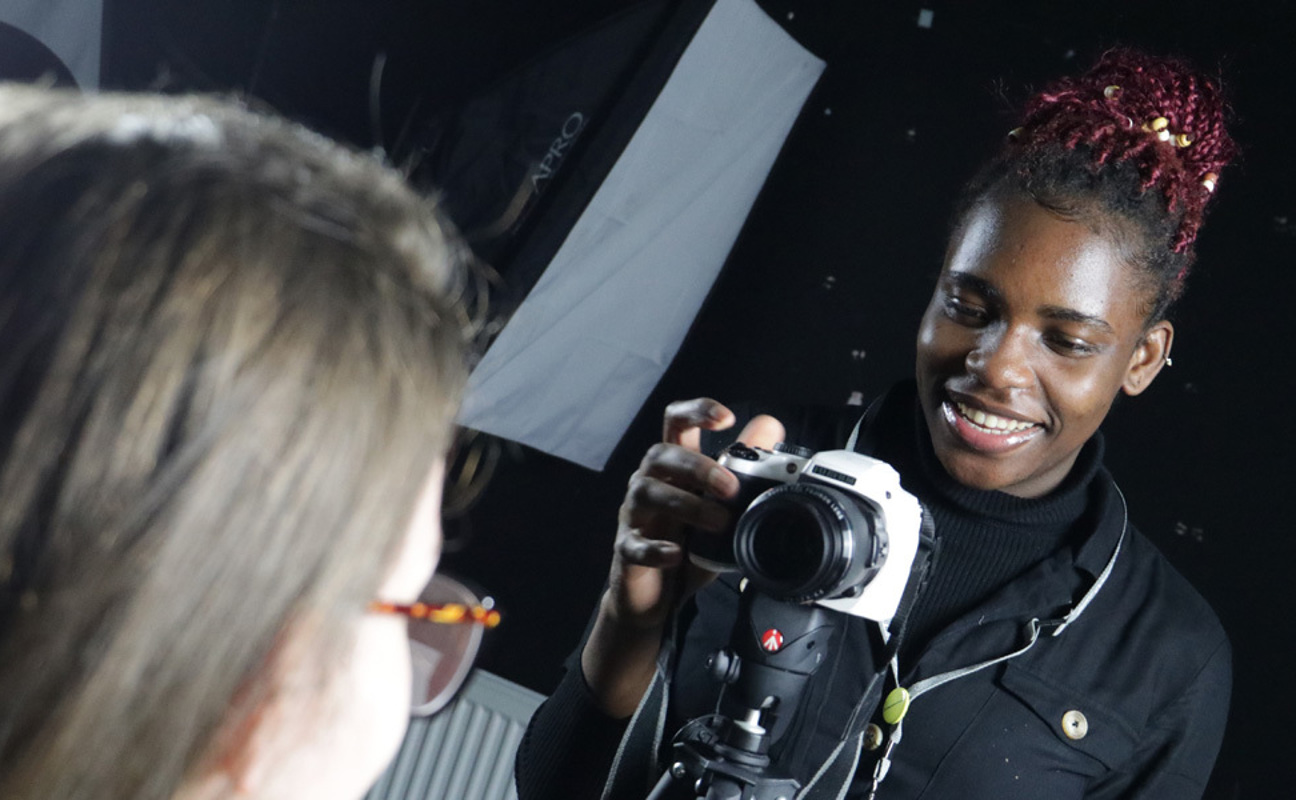 Students working in the photography studio
